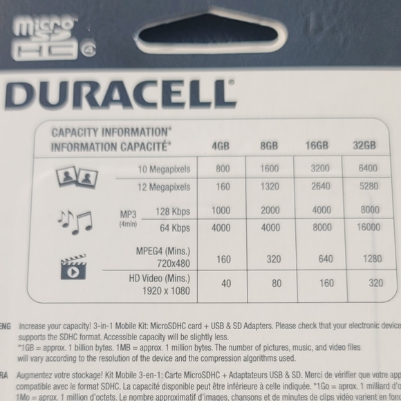 Duracell Du-3In1-08G-R Class 8 8 GB MicroSD Card Universal Adapter DU-3IN1-08G-R - Picture 4 of 4